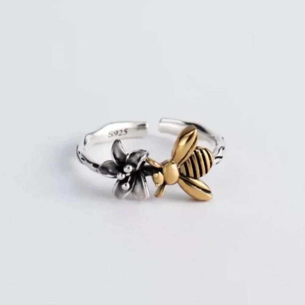925 Sterling Silver Minimalist Bee Ring Gold & Silver Bumblebee Stacking Ring